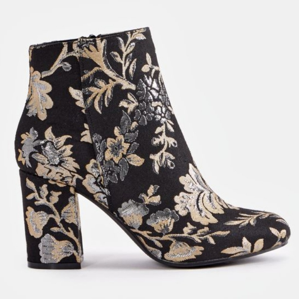 JustFab Loreida Black Brocade Bootie